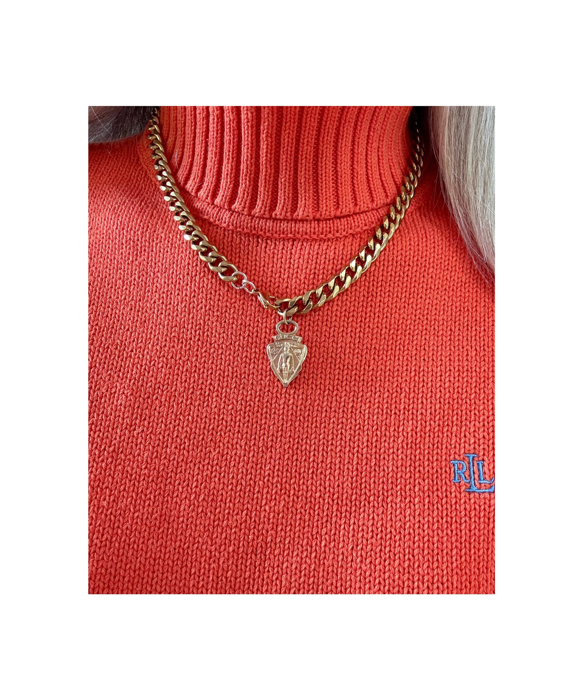 Repurposed Vintage Gucci Iconic Knight Crest Charm Necklace