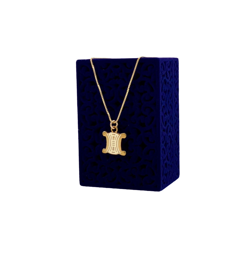 Thumbnail: Repurposed Vintage Gold & Cream Enamel Celine Logo Charm Necklace