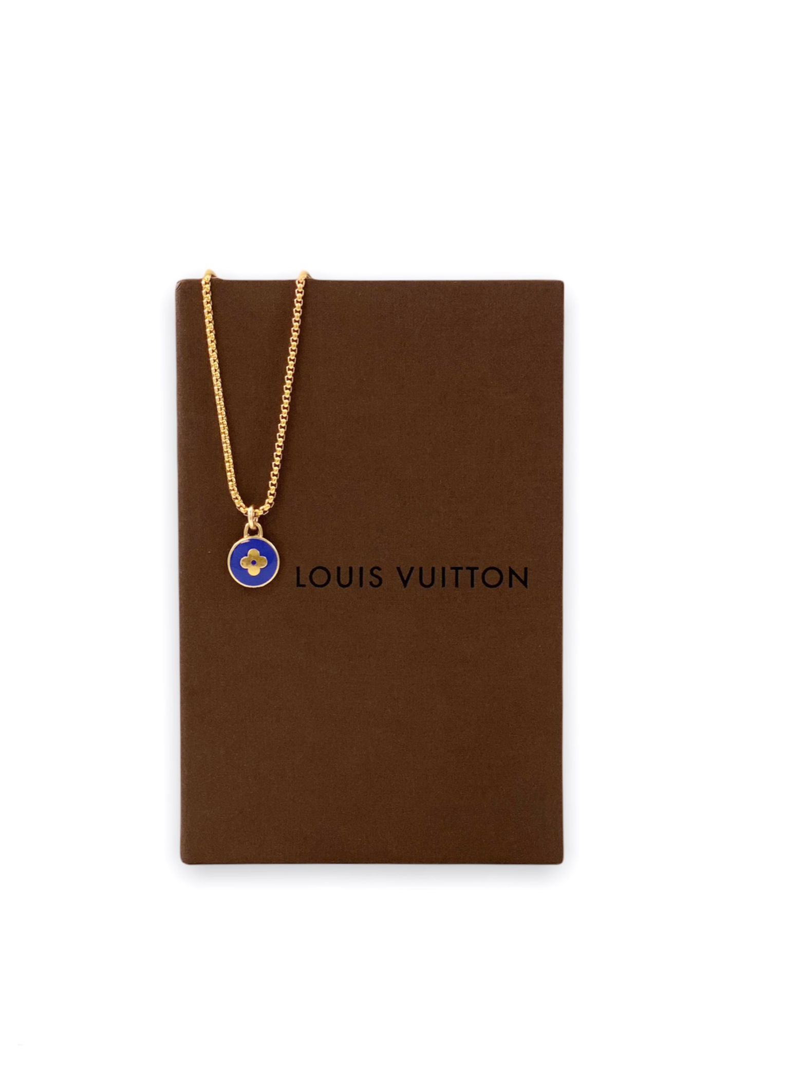 Repurposed Louis Vuitton Dark Blue & Gold Flower Pastilles Charm Necklace