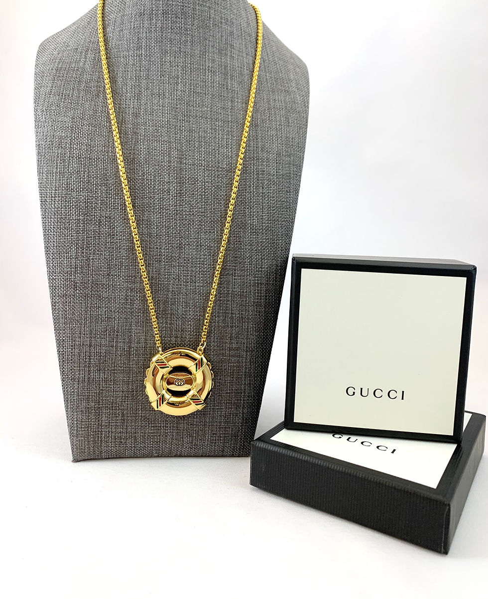 Thumbnail: Repurposed Vintage 1980's Very Rare Gucci Life Ring Charm Necklace