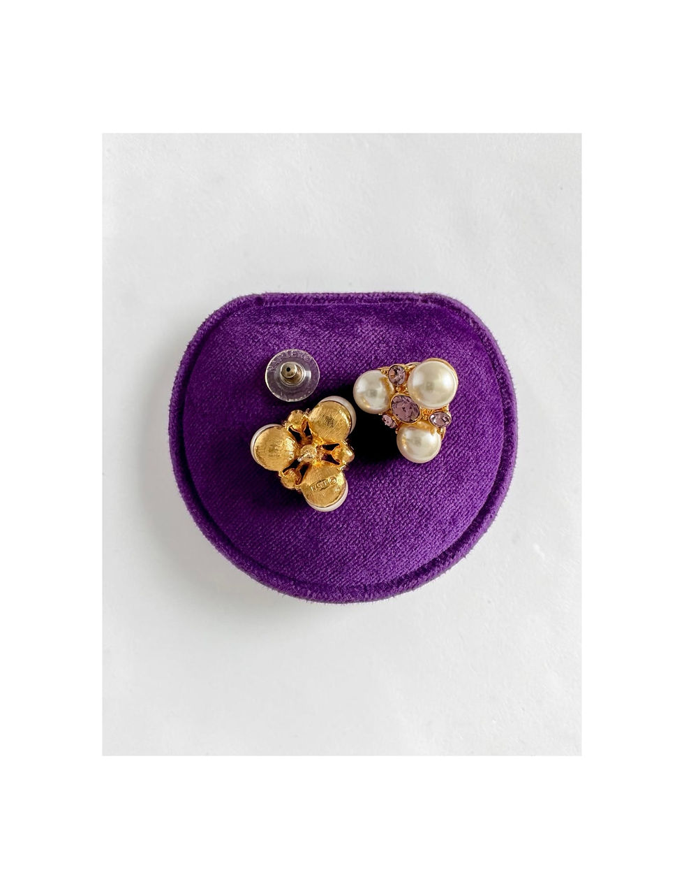 Thumbnail: Vintage 1980's Faux Pearl & Amethyst Large Runway Napier Earrings