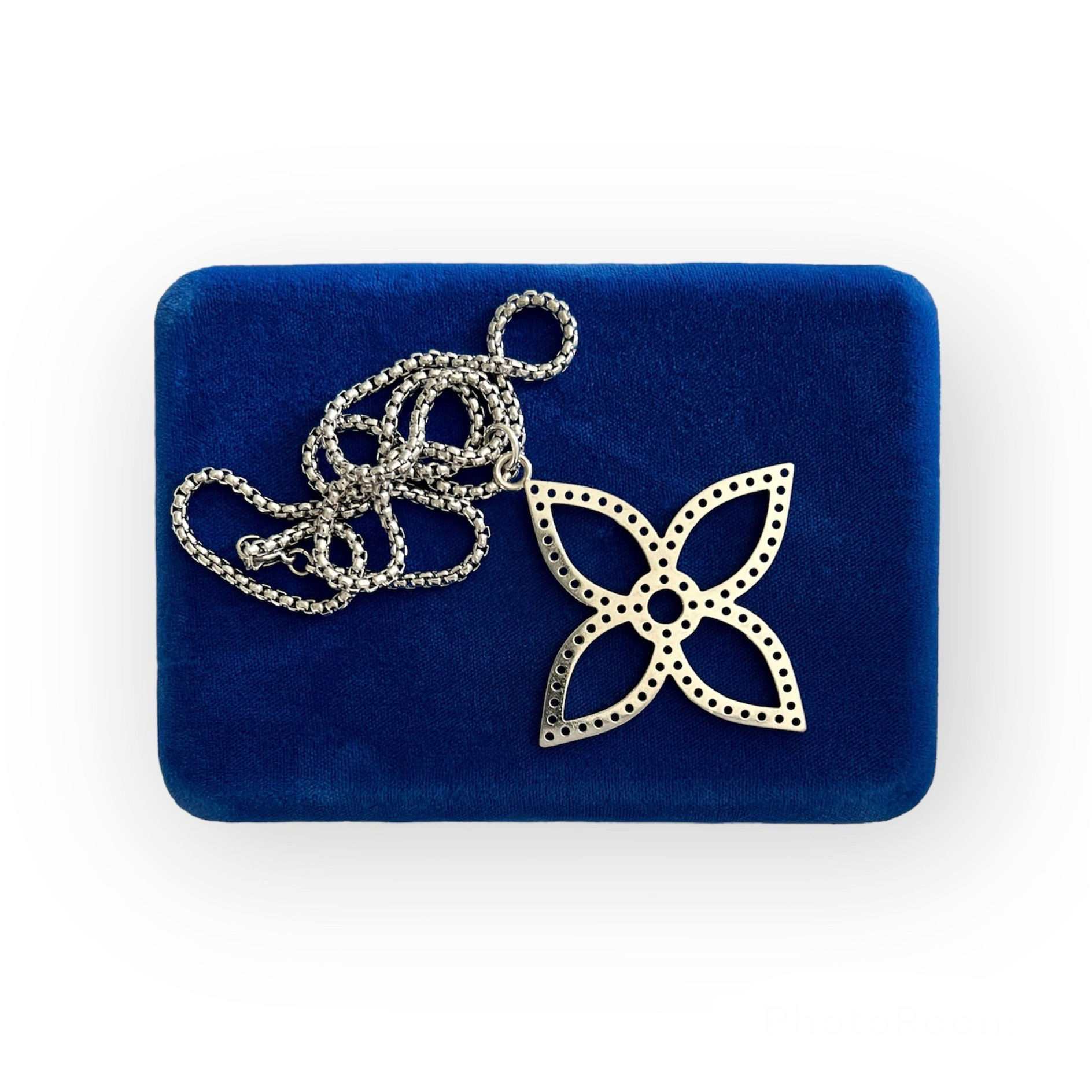 Repurposed Louis Vuitton Large Silver Flower Charm Necklace