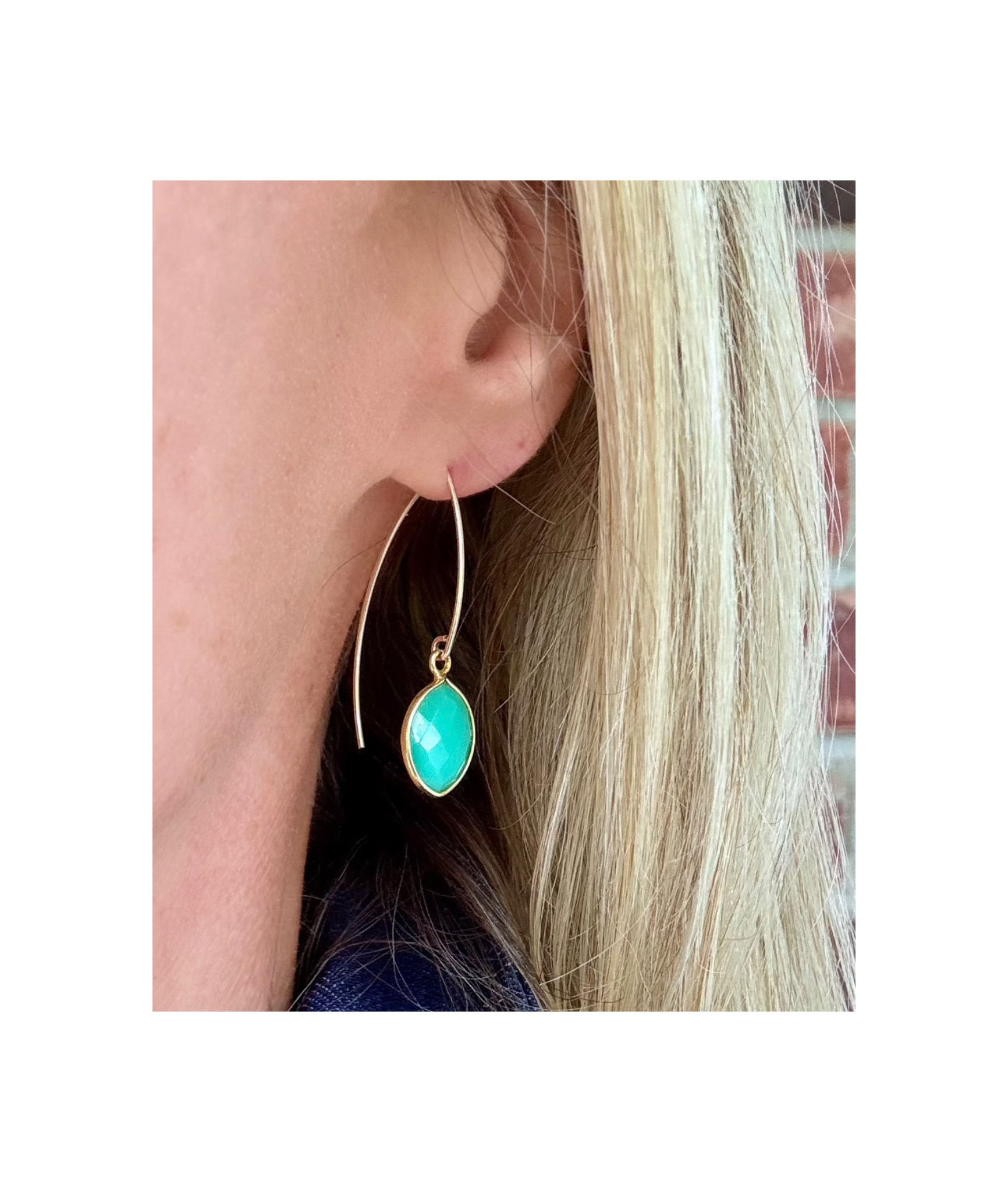 Chrysoprase Chalcedony Gemstone Vermeil Wire Earrings