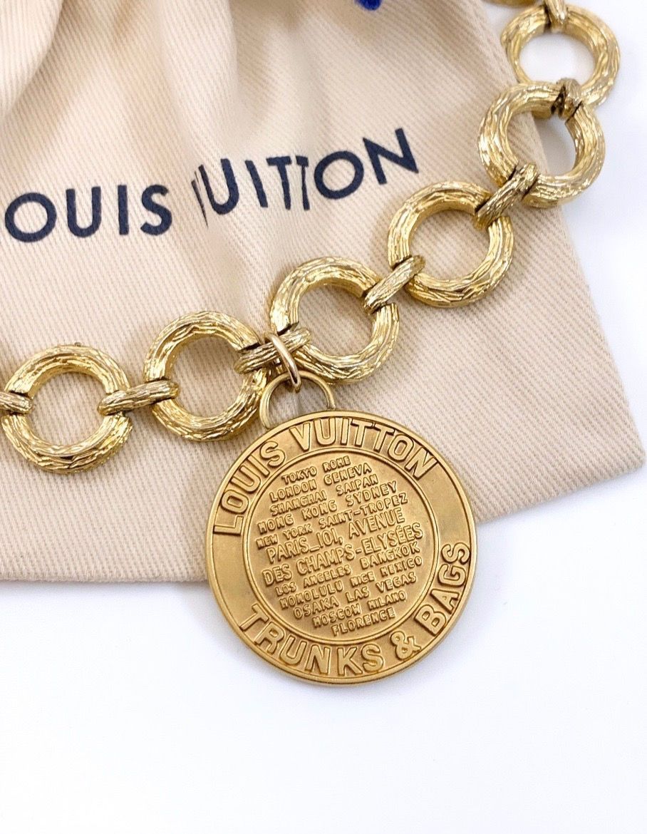 Thumbnail: Repurposed Louis Vuitton XL Matte Gold Charm Choker Necklace
