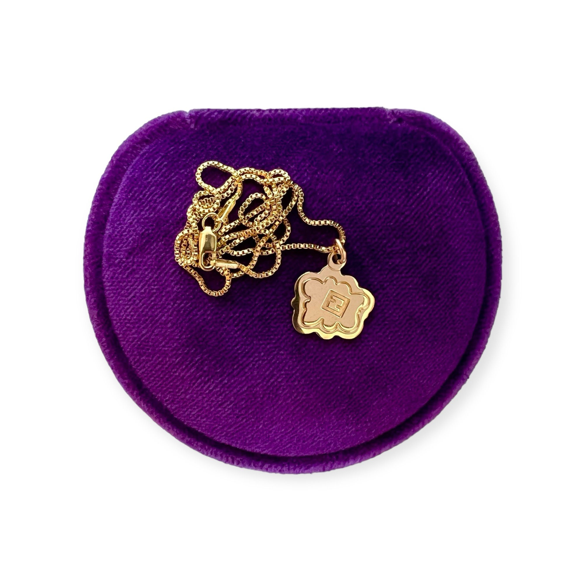 Repurposed Vintage Fendi Logo Gold Cloud Charm Necklace