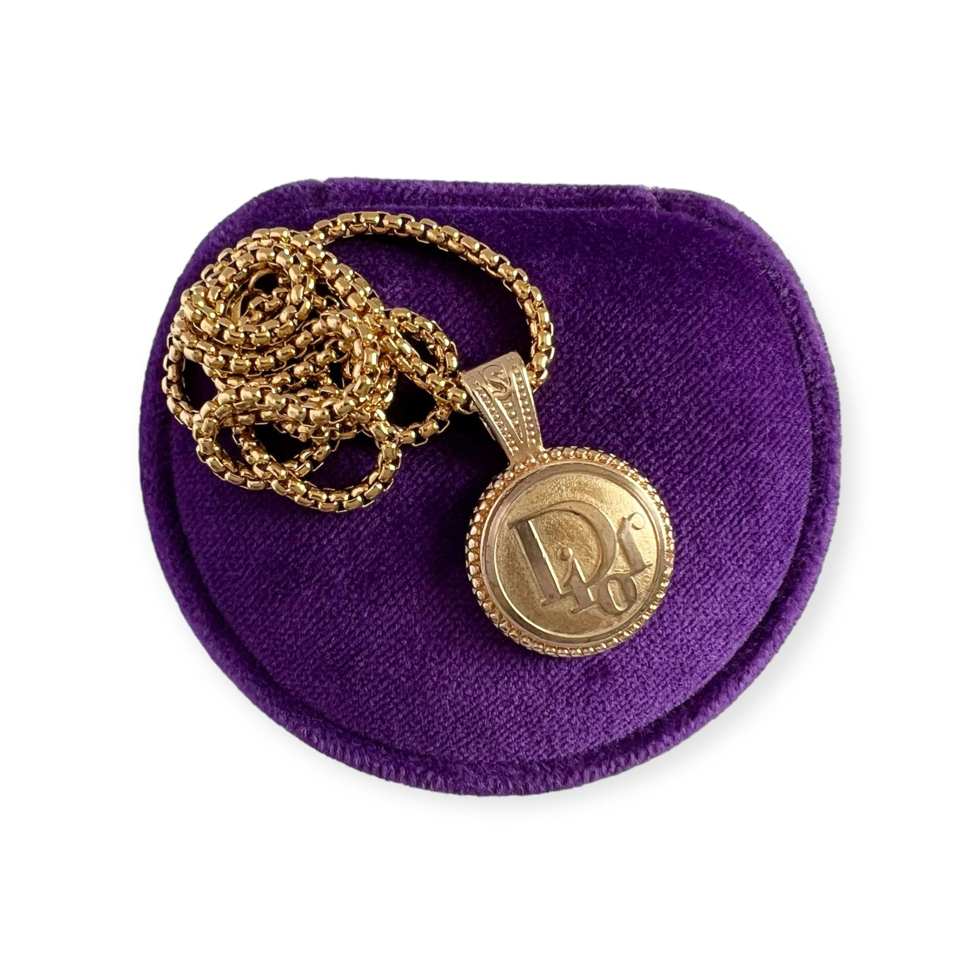 Repurposed Vintage Gold Dior Logo Large Pendant Necklace