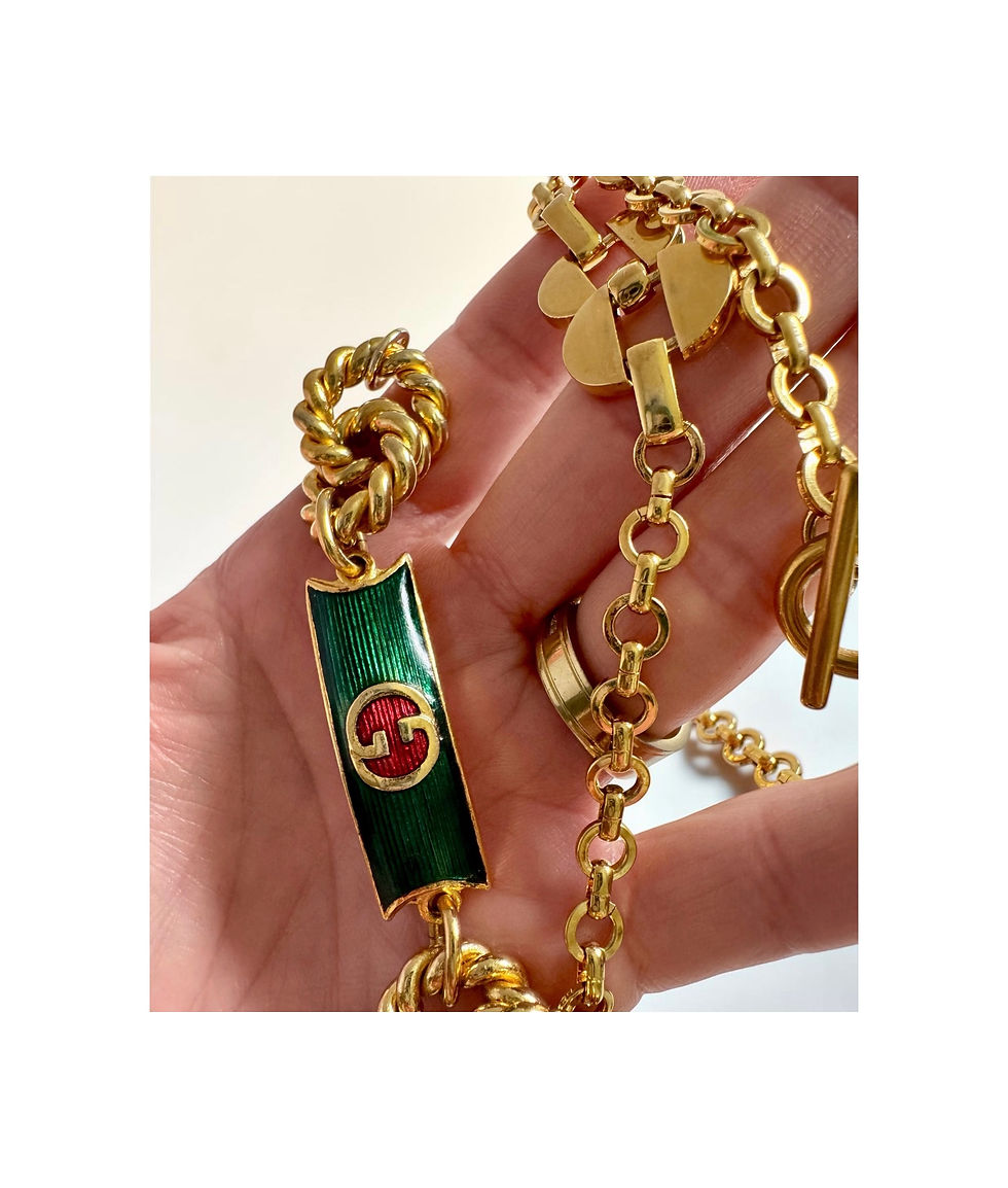 Thumbnail: Vintage 1970's Repurposed Green Enameled Gucci Necklace