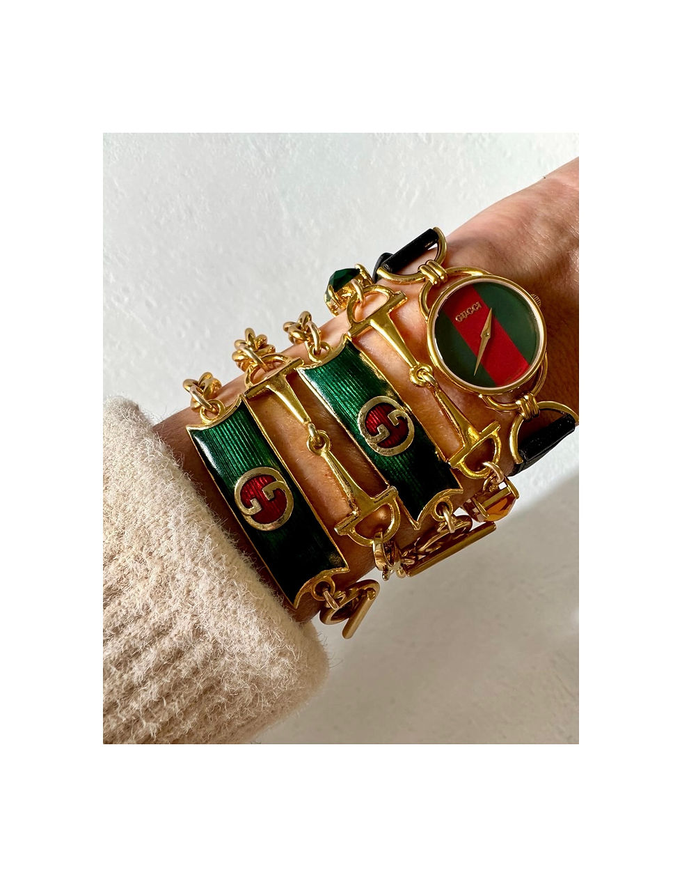 Thumbnail: Repurposed Vintage Gucci Small Gold Horsebit Chunky Bracelet