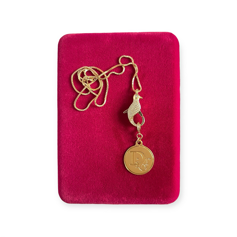 Thumbnail: Repurposed Gold Dior Charm & CZ Bird Clasp Necklace