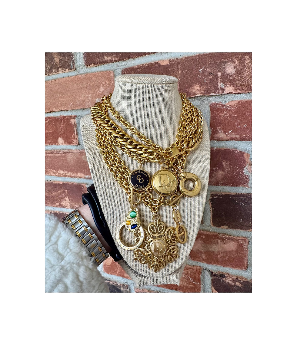 Thumbnail: Repurposed Louis Vuitton Large Ring Charm & Abstract Cabochon Charm Necklace