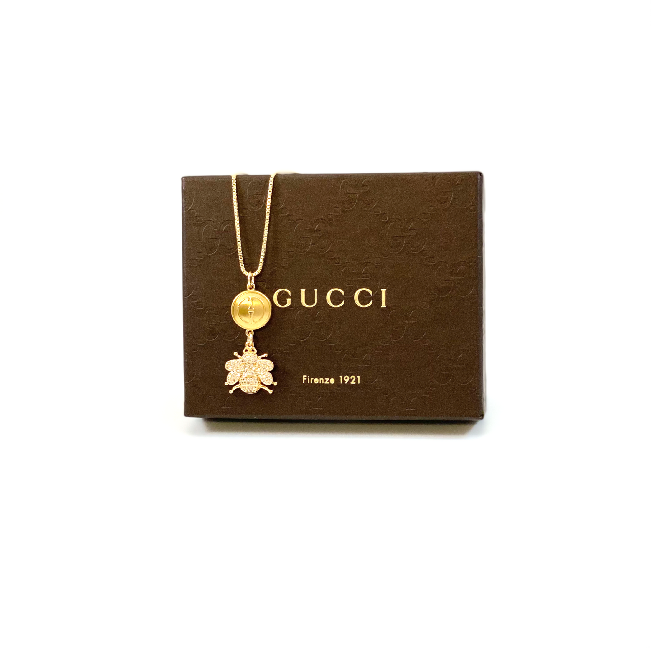 Repurposed Vintage Small Gucci GG & CZ Bee Charm Necklace