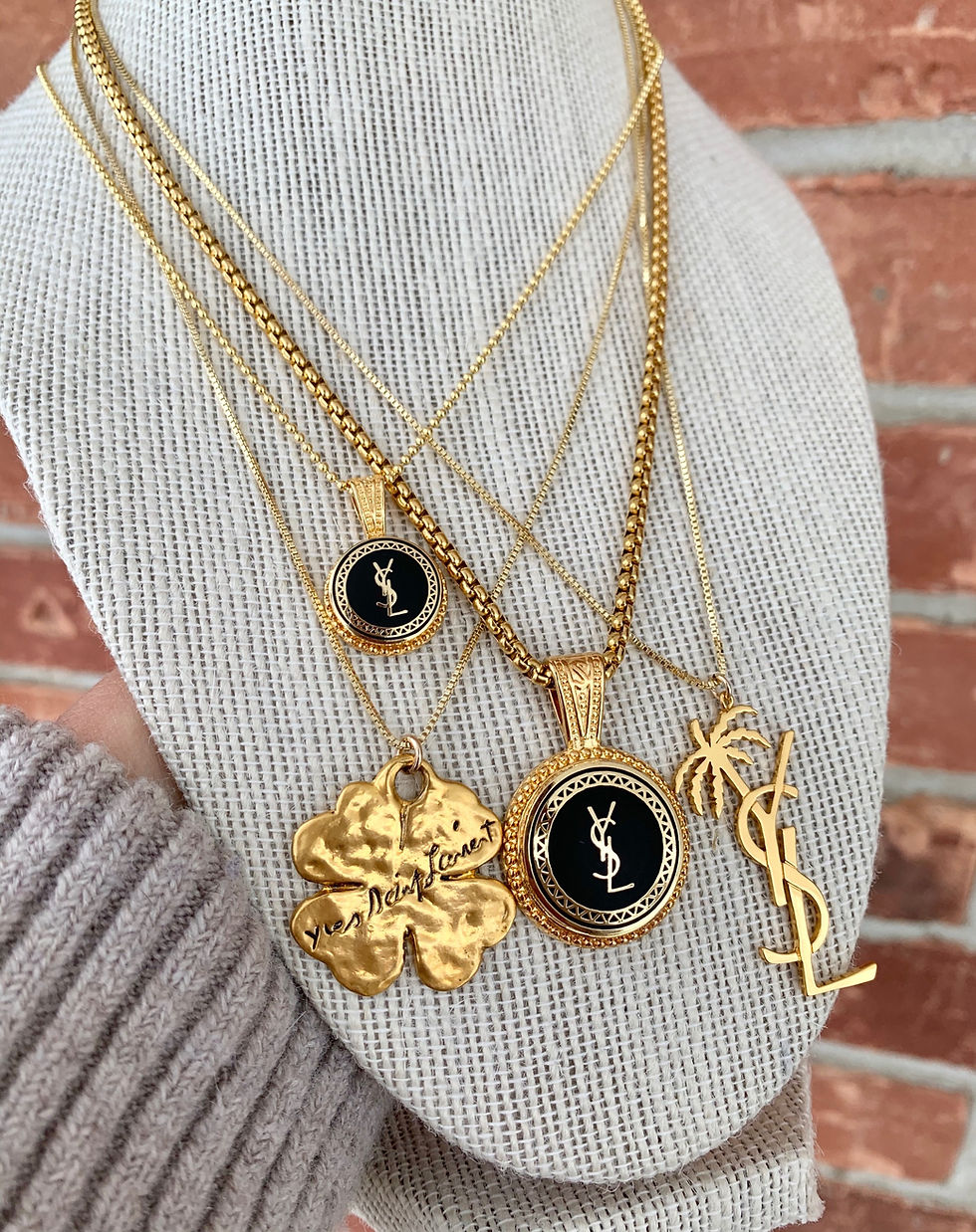 Thumbnail: Vintage Repurposed YSL Black & Gold Small Pendant Necklace