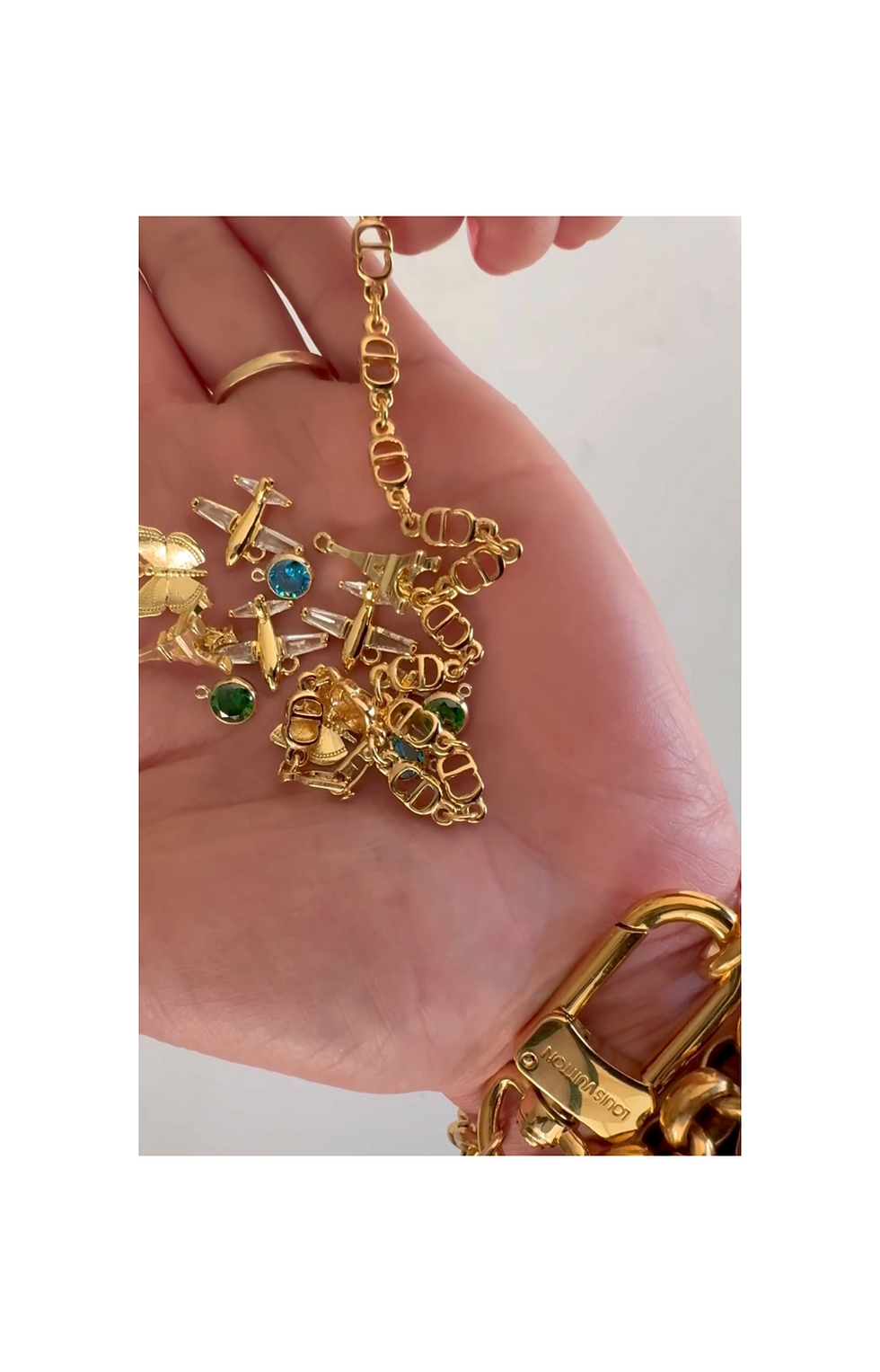 Thumbnail: Repurposed Gold Dior CD Link & Butterfly Charm Necklace