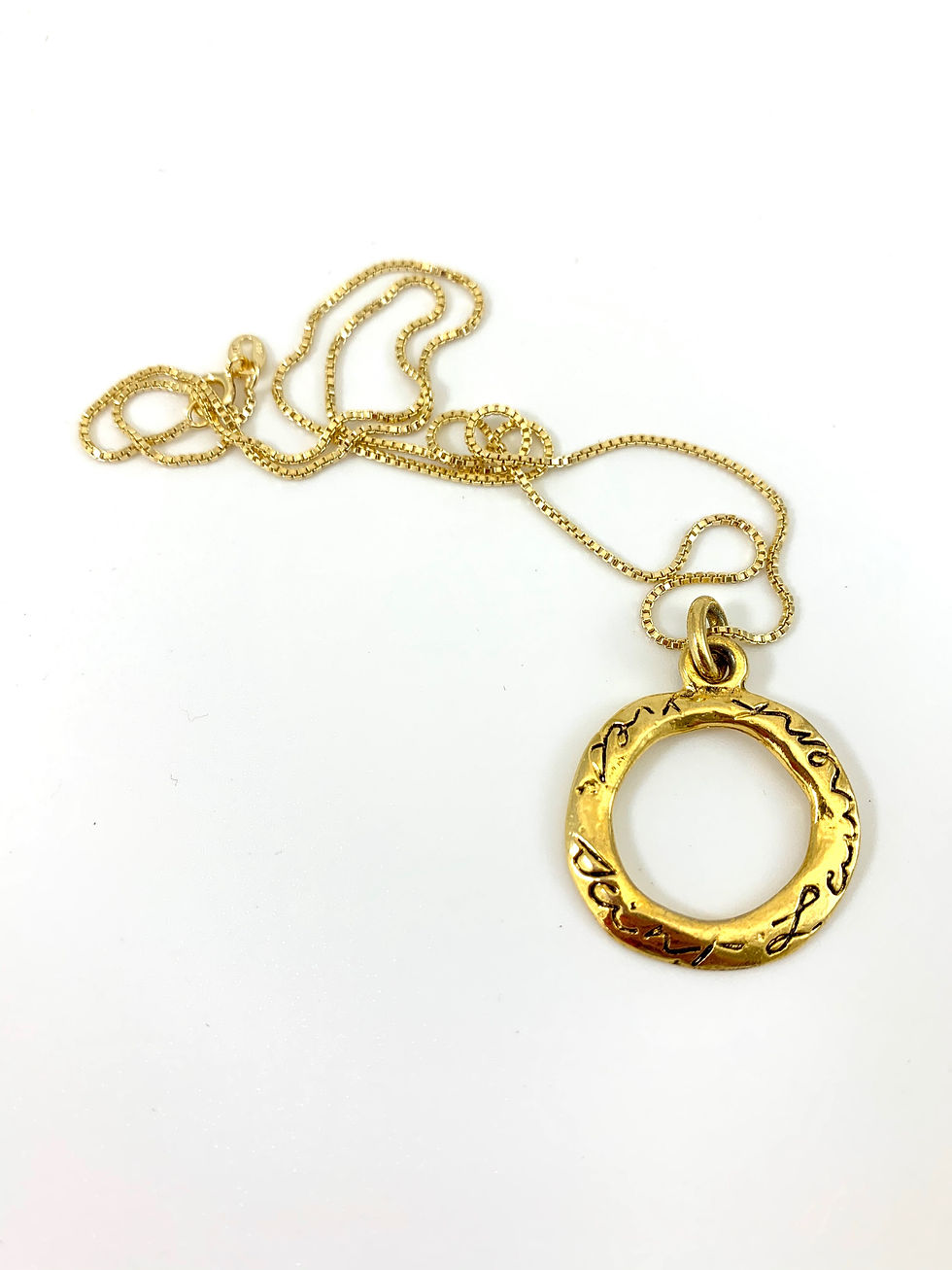 Thumbnail: Repurposed Vintage YSL Script Circle Pendant Charm Necklace