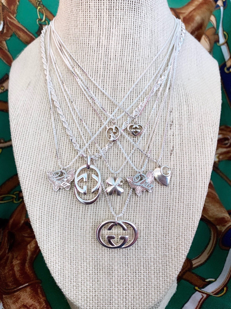 Thumbnail: Repurposed Gucci Sterling Silver Small G Heart Charm Necklace