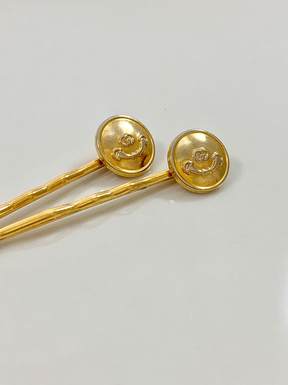 Thumbnail: Vintage Repurposed Gucci GG Horsebit Button Hair Pin Set