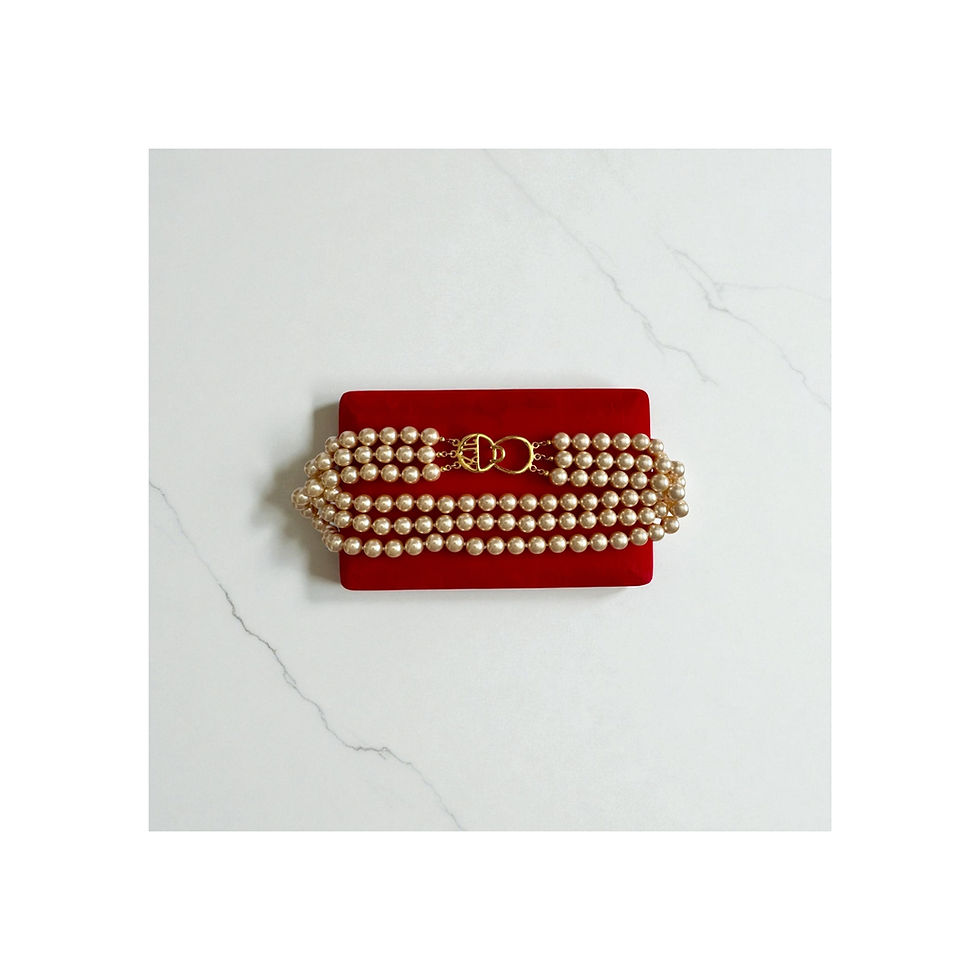 Thumbnail: Vintage Kenneth Jay Lane Champagne Triple Strand Pearl Necklace