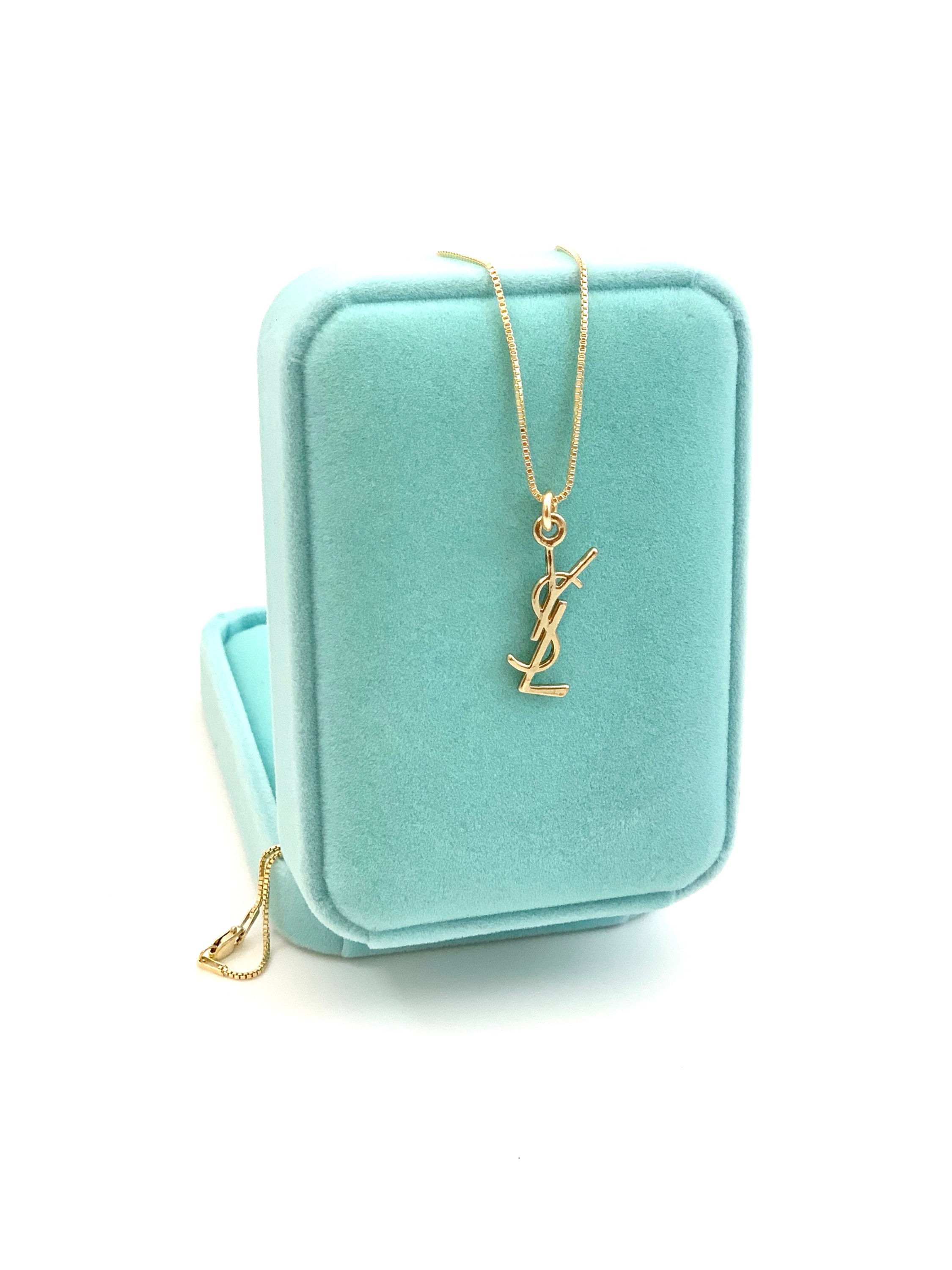 Repurposed Yves Saint Laurent YSL Logo Gold Charm Necklace