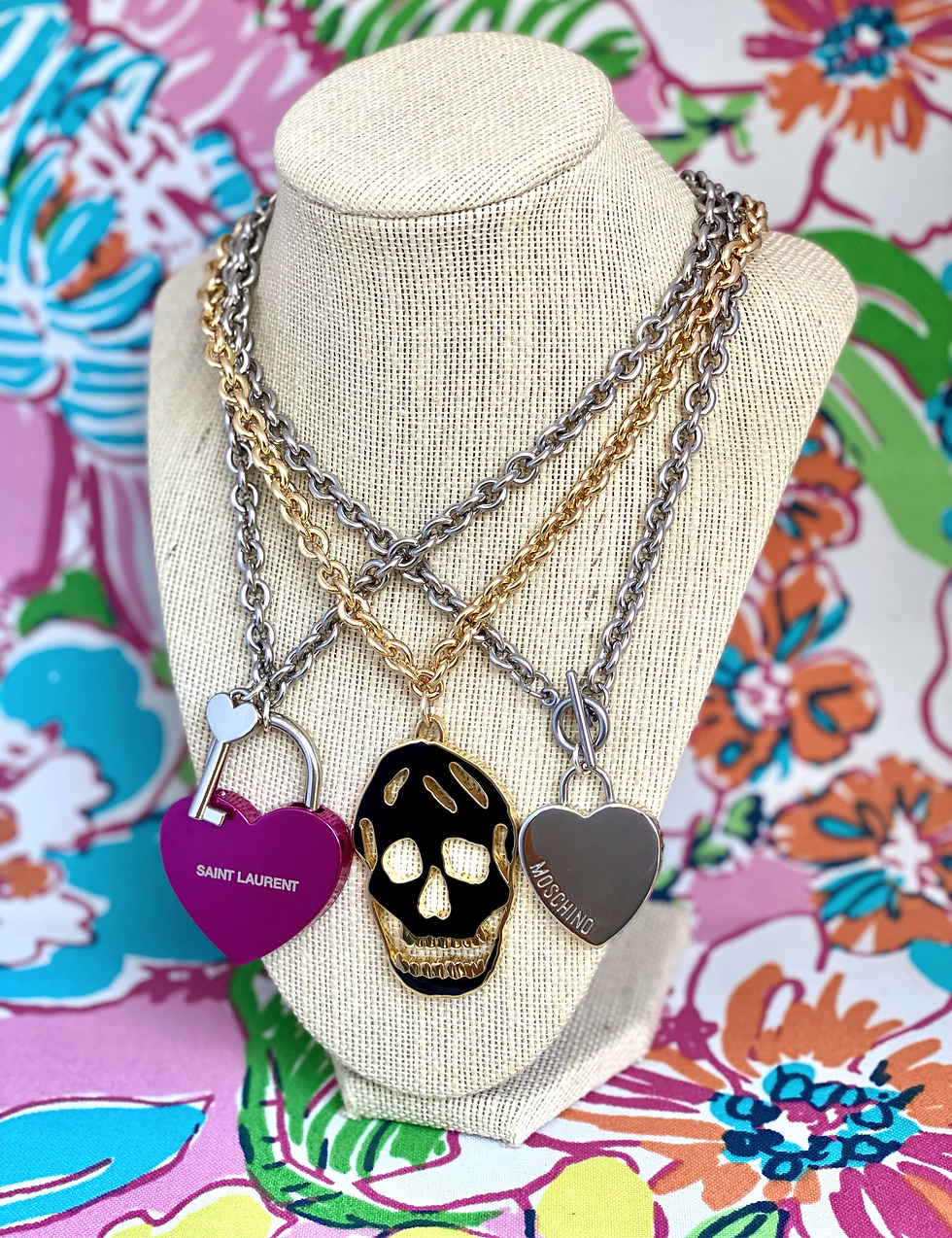 Thumbnail: Repurposed Saint Laurent Extra Large Metallic Pink Heart Lock Necklace