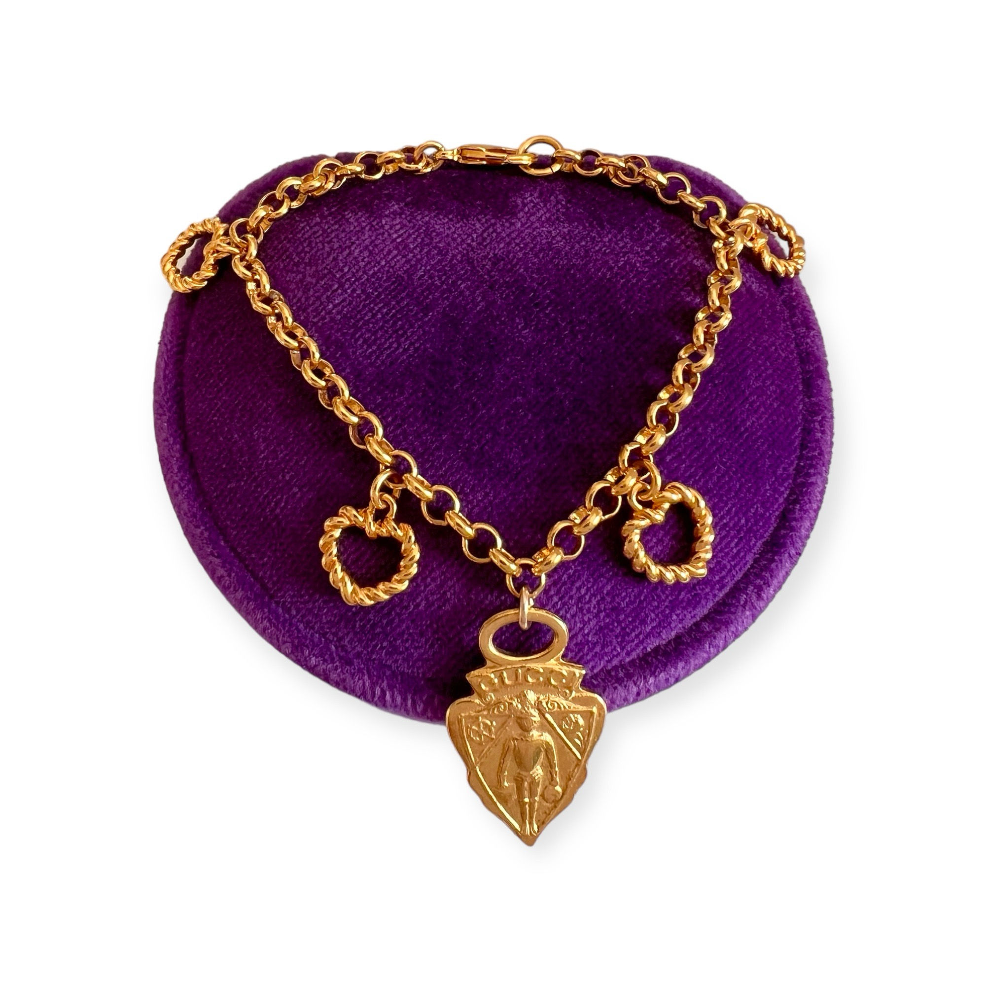 Repurposed Vintage Gucci Knight Crest & Heart Charms Bracelet