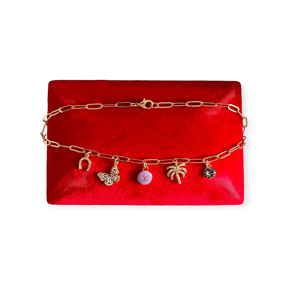 Repurposed Louis Vuitton Lavender Monogram Multi Charm Necklace