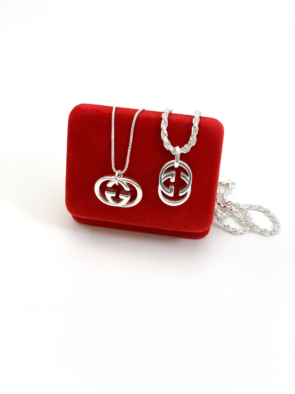 Thumbnail: Repurposed Gucci Sterling Silver Medium GG Logo Charm Necklace