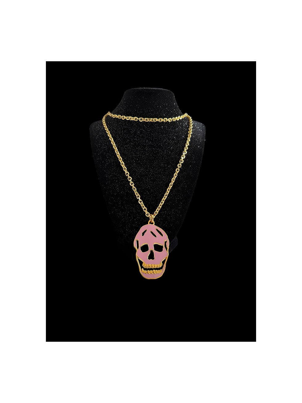 Thumbnail: Repurposed Alexander McQueen VERY RARE Pink & Gold Skull Double Wrap Necklace
