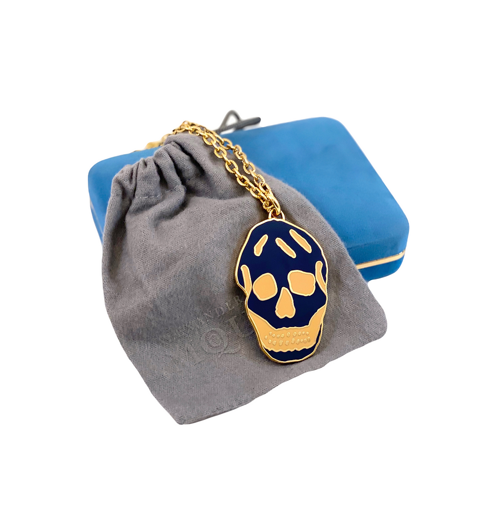 Thumbnail: Repurposed Alexander McQueen Navy & Orange XL Skull Necklace