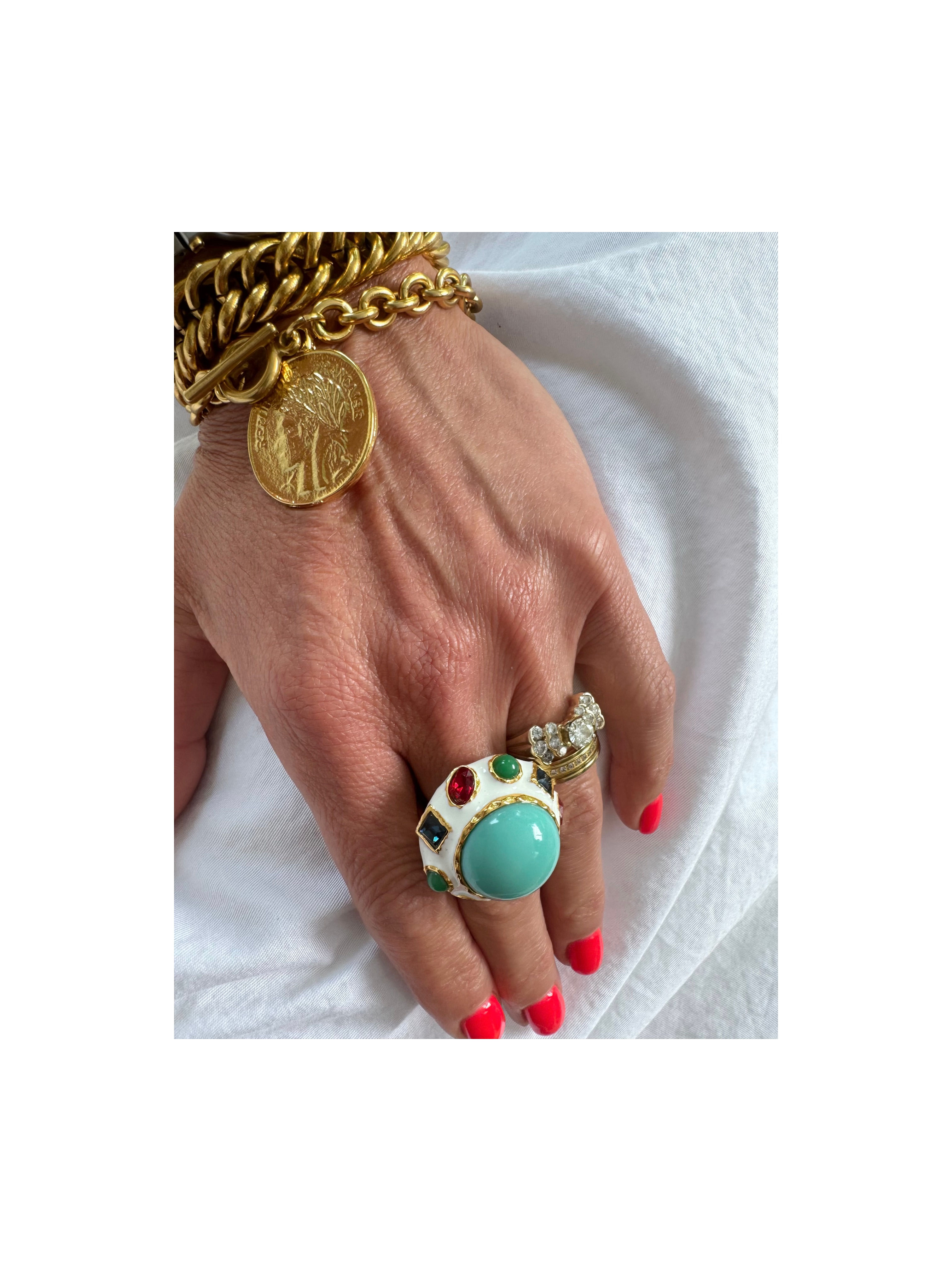 Spectacular RARE Kenneth Jay Lane Gripoix Adjustable Cocktail Ring