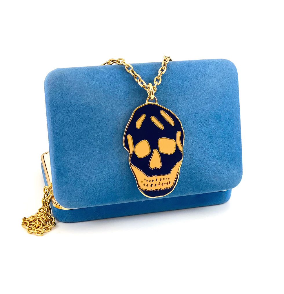 Thumbnail: Repurposed Alexander McQueen Navy & Orange XL Skull Necklace