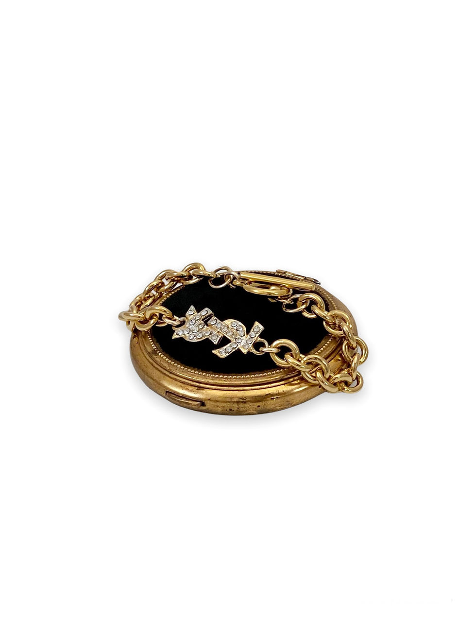 Thumbnail: Repurposed Gold & Pave Rhinestone YSL Letter Link Bracelet