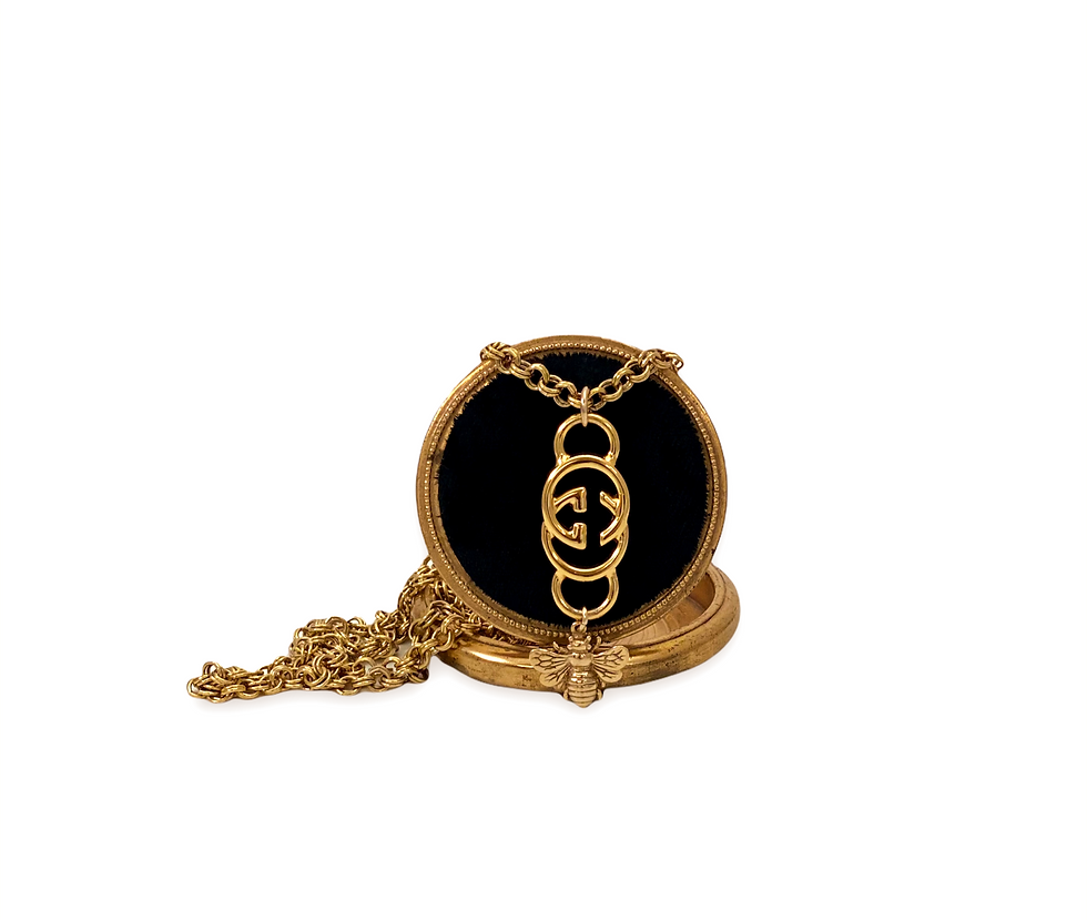 Thumbnail: Repurposed Vintage Gucci Gold GG Link & Bee Double Wrap Necklace