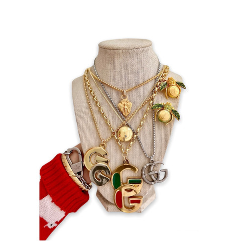 Repurposed Vintage Gucci Knight Gold Crest Charm Necklace