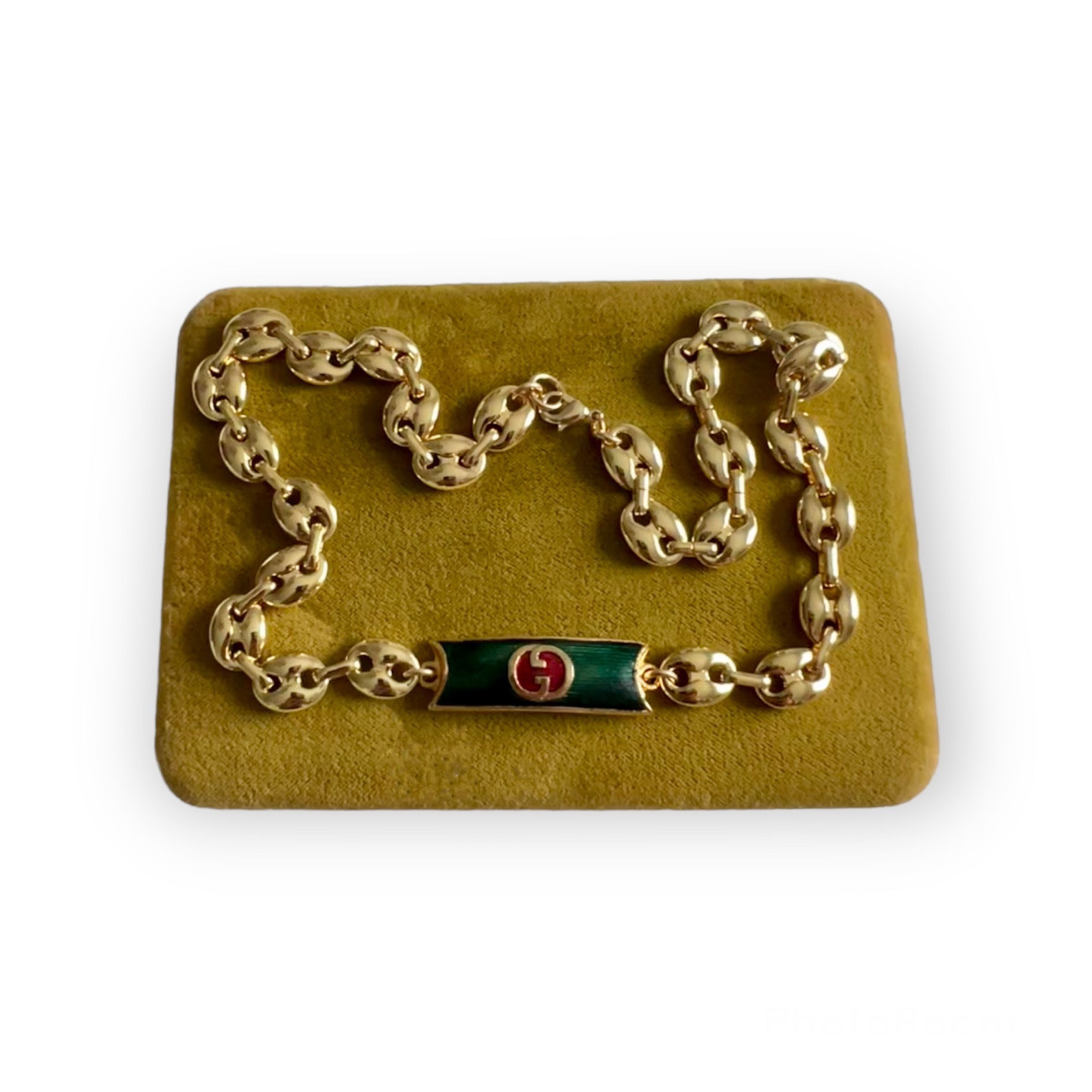 Vintage 1970's Repurposed Green Enameled Gucci Chunky Mariner Choker Necklace