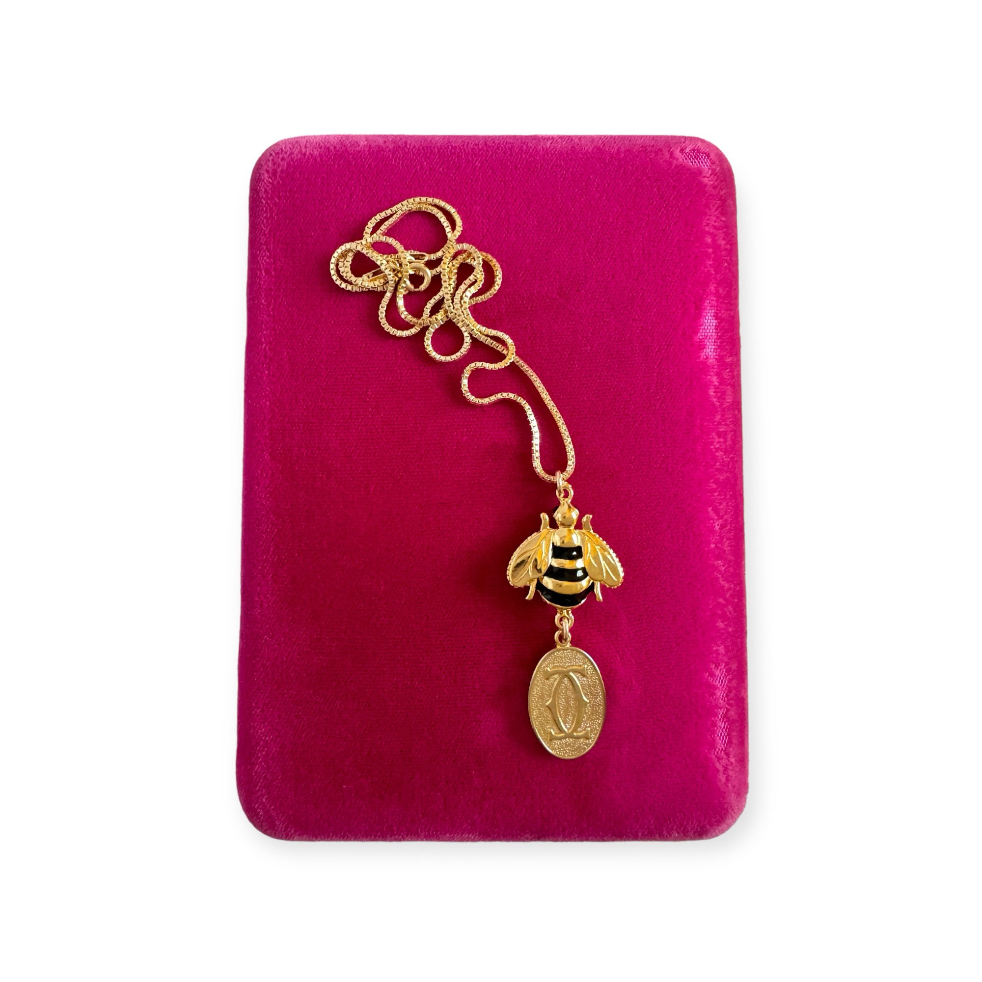 Repurposed Vintage Cartier Gold Logo Oval Charm & Vintage Bee Necklace