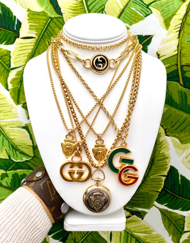 Repurposed Vintage Gucci Knight Gold Crest Charm Necklace