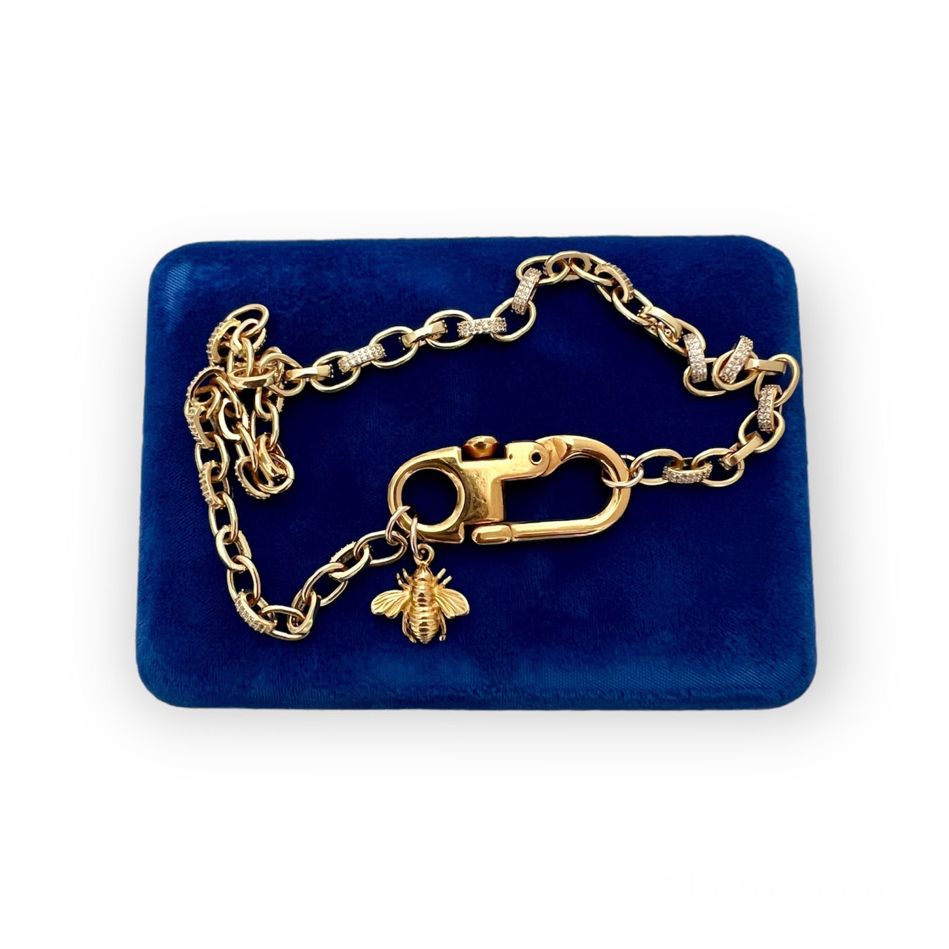 Repurposed Vintage Gucci Gold Carabiner Chunky CZ Choker Bee Necklace