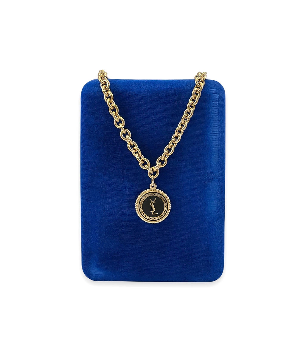 Thumbnail: Vintage Repurposed YSL Large Black & Gold Charm Necklace