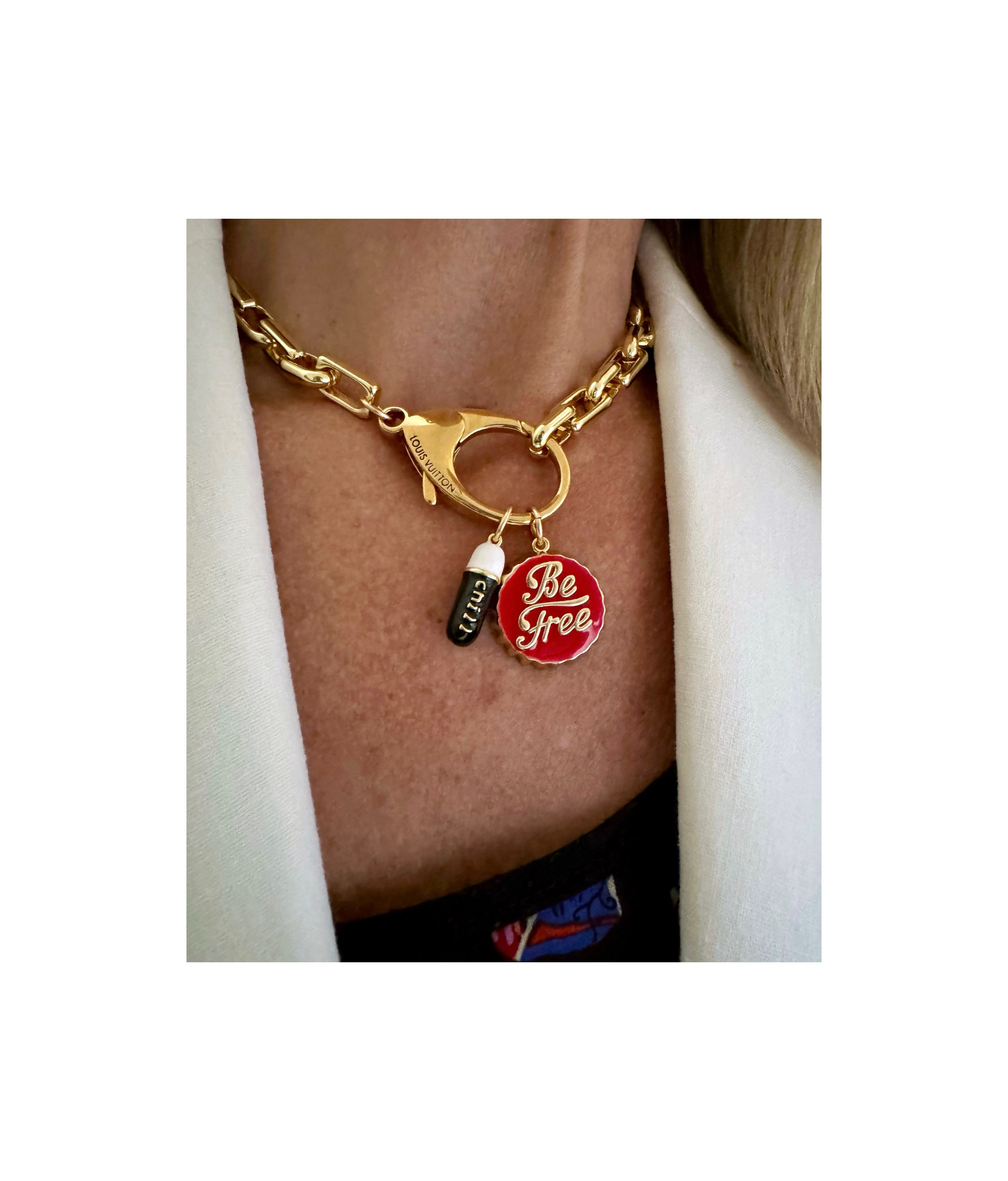 Repurposed Louis Vuitton Carabiner w/Removable Chill Pill/Be Free Necklace