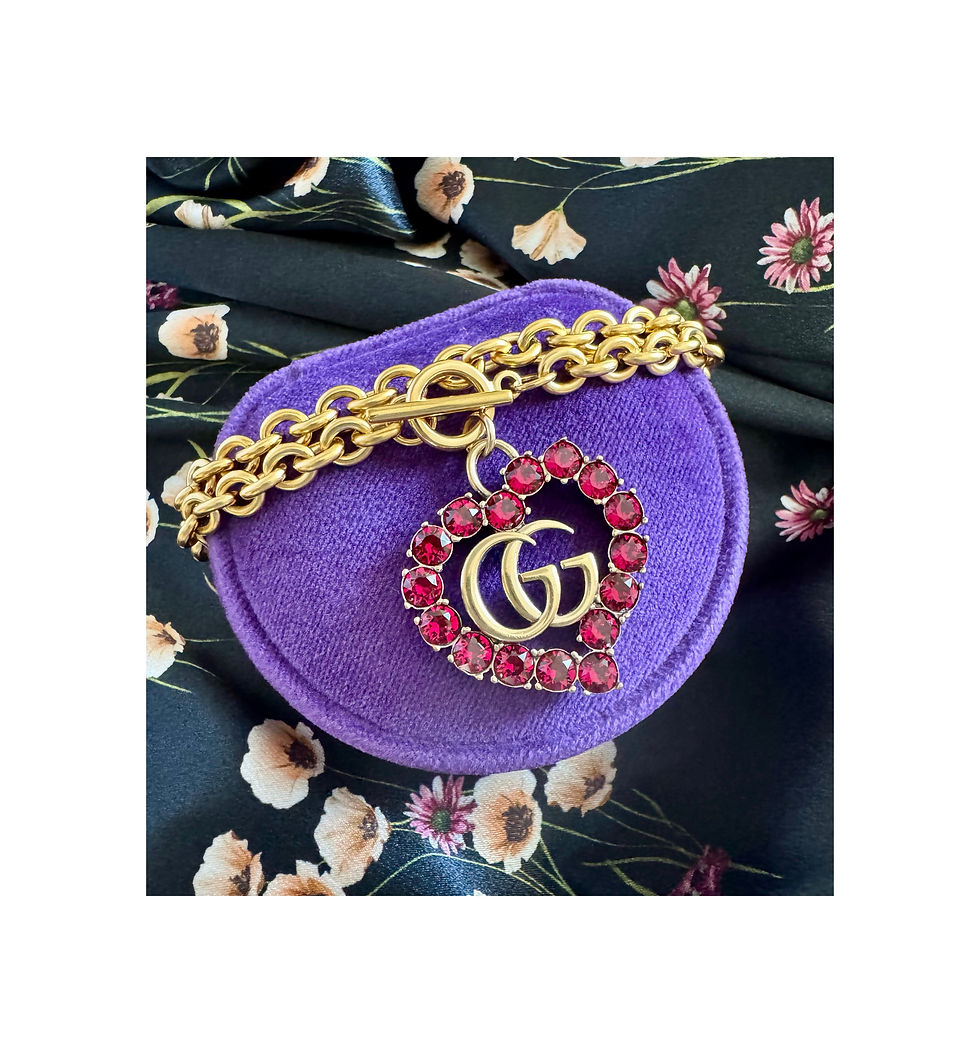 Thumbnail: Repurposed VERY RARE Gucci Ruby Crystal GG Heart Necklace w/Box