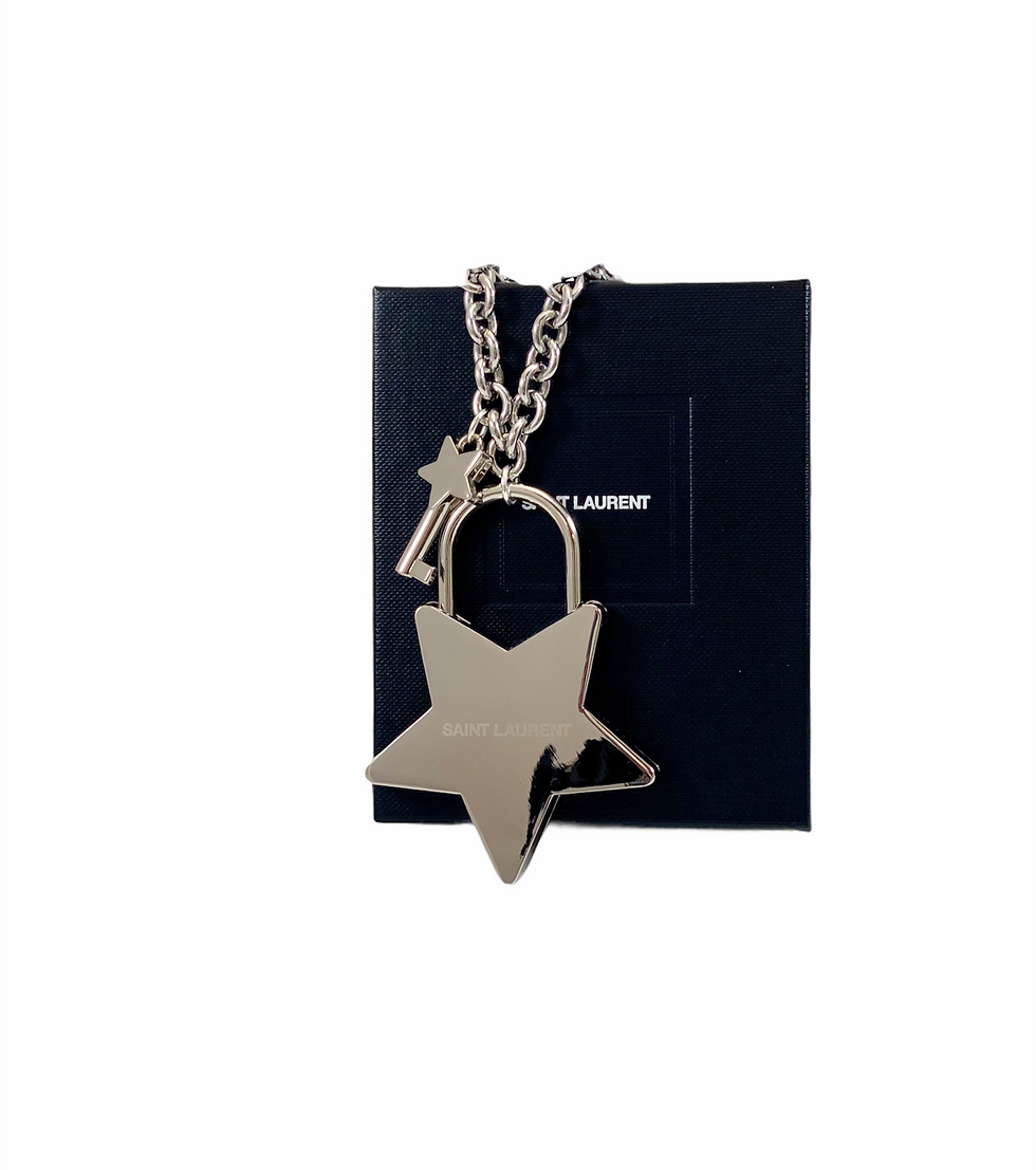 Thumbnail: Repurposed Saint Laurent HUGE Silver Star Lock Choker Statement Necklace