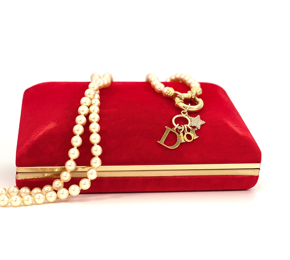 Thumbnail: Repurposed Floating Dior Gold Letters Double Wrap Pearl Choker Necklace