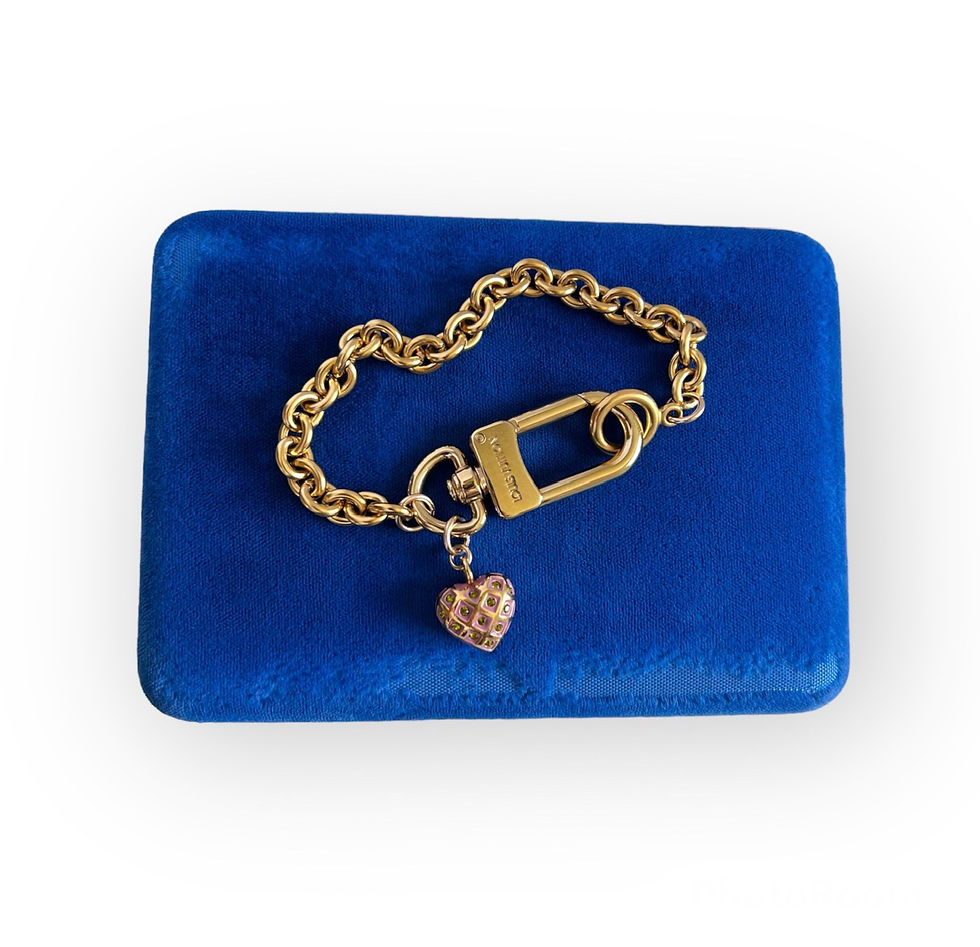 Thumbnail: Repurposed Louis Vuitton Gold Swivel Clasp & Pink/Green Heart Charm Bracelet