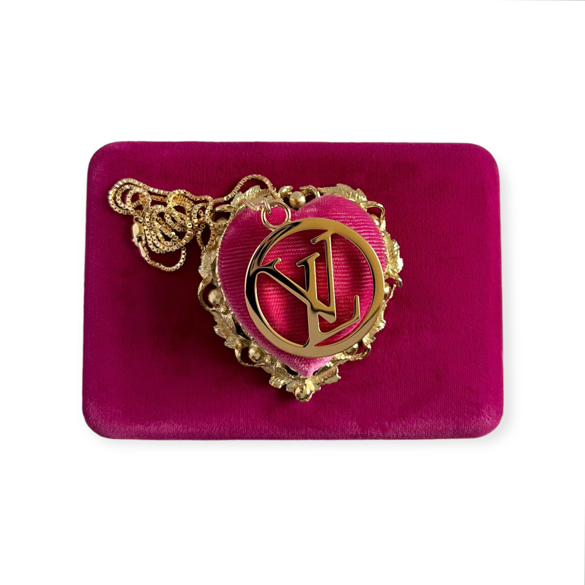 Repurposed Louis Vuitton HUGE Gold LV Monogram Charm Necklace W/Box & Dust Bag