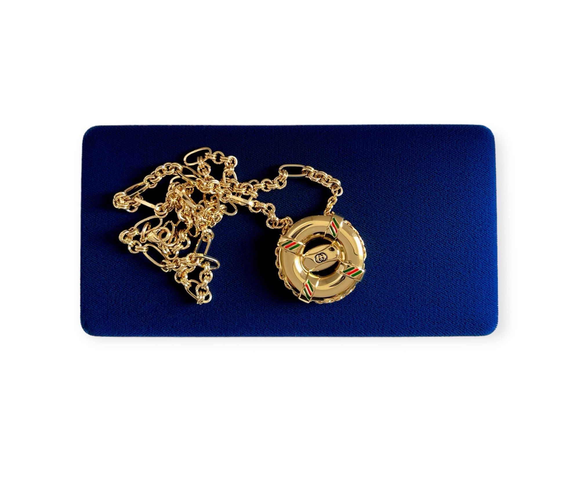 Repurposed Vintage Gucci Nautical Life Preserver Necklace w/Box & Velvet Pouch