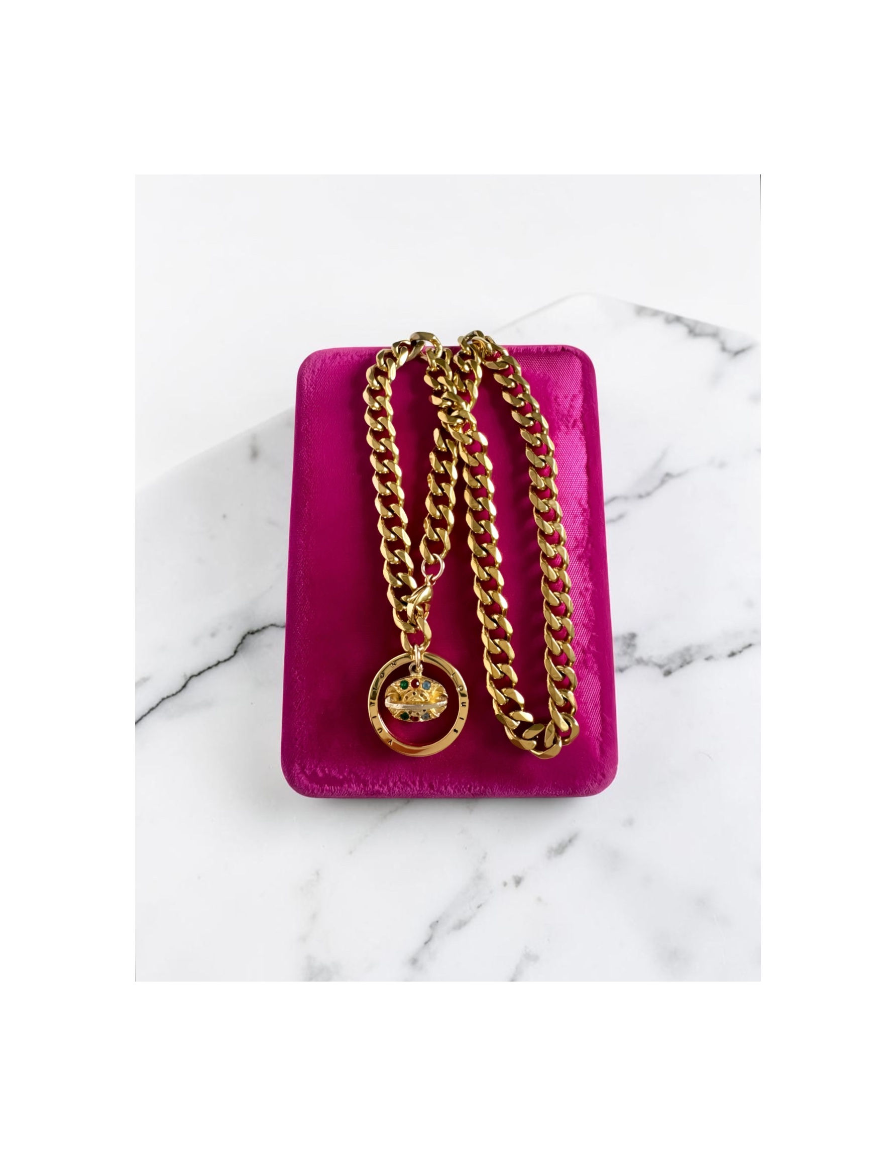 Repurposed Louis Vuitton Ring & Vintage 1960's Rotary Telephone Charm Necklace