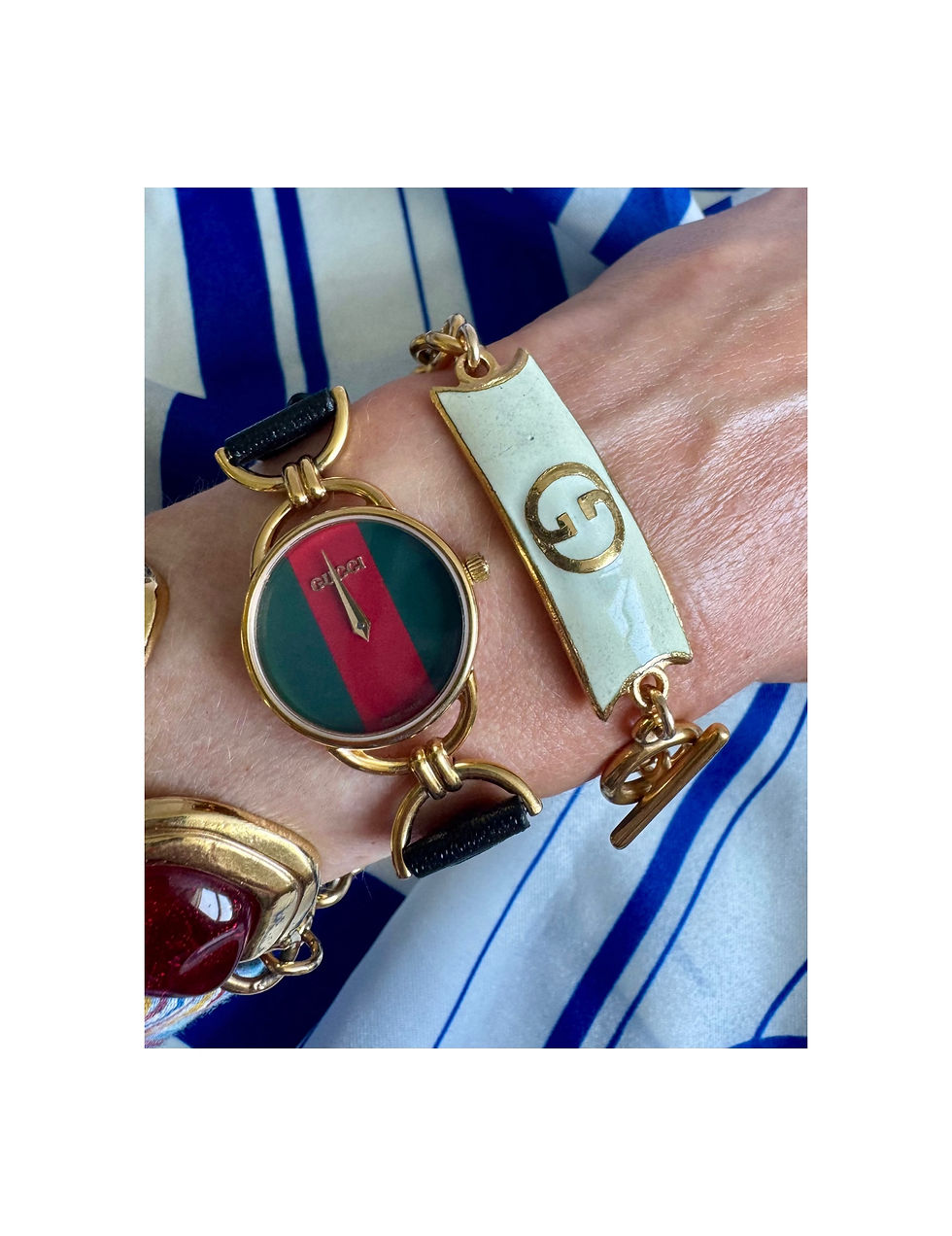 Thumbnail: Vintage 1970's Repurposed White Enameled Gucci Bracelet