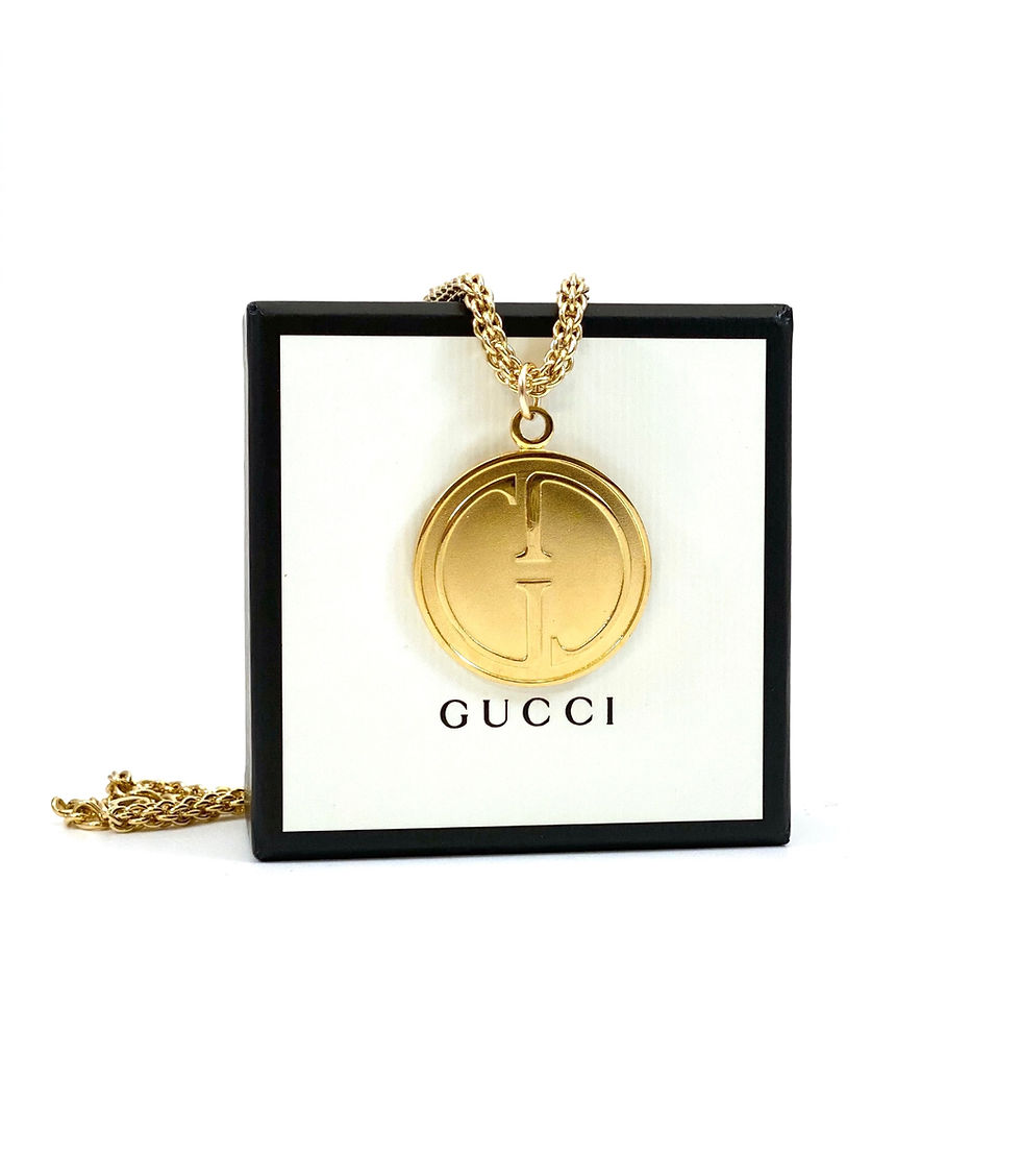 Thumbnail: Repurposed Vintage 1990's XL Gucci Double Sided Gold Pendant Necklace