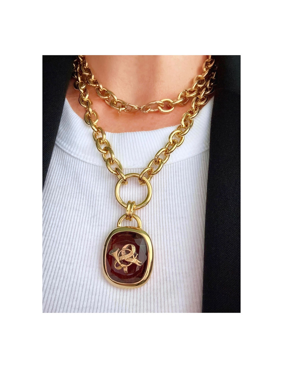 Thumbnail: Repurposed Hermès Sellier Cor de Chasse Amber Dbl Wrap Necklace or Belt