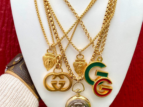 Repurposed Vintage Gucci Knight Gold Crest Charm Necklace